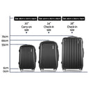Wanderlite Luggage Set 3pc 20" 24" 28" Suitcase Hardcase Trolley Travel Black - RnR Galore