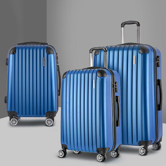 Wanderlite Luggage Set 3pc 20" 24" 28" Suitcase Hardcase Trolley Travel Blue - RnR Galore