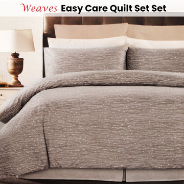 Weaves Coffee Easy Care Quilt Cover Set King - RnR Galore