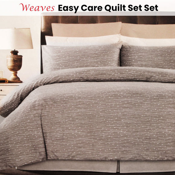 Weaves Coffee Easy Care Quilt Cover Set King - RnR Galore