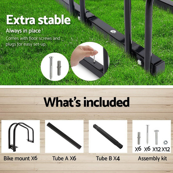 Weisshorn 6 Bike Stand Rack Bicycle Storage Floor Parking Holder Cycling Black - RnR Galore