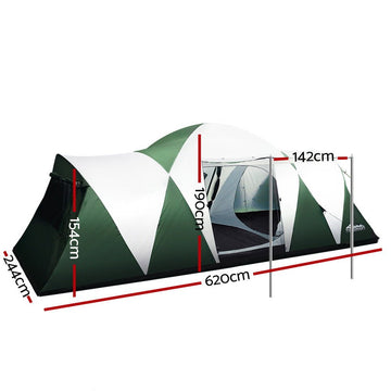 Weisshorn Family Camping Tent 12 Person Hiking Beach Tents (3 Rooms) Green - RnR Galore