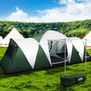 Weisshorn Family Camping Tent 12 Person Hiking Beach Tents (3 Rooms) Green - RnR Galore
