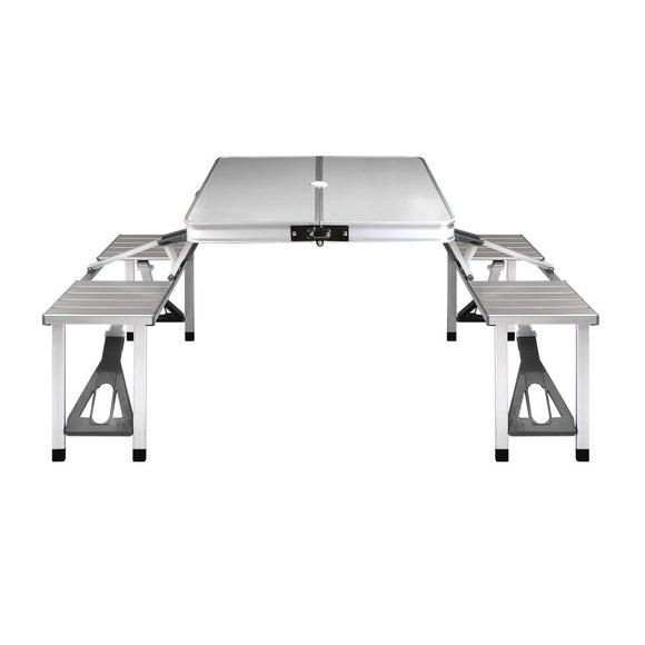 Weisshorn Folding Camping Table Outdoor Picnic BBQ With 2 Bench Chairs Set - RnR Galore