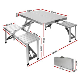 Weisshorn Folding Camping Table Outdoor Picnic BBQ With 2 Bench Chairs Set - RnR Galore