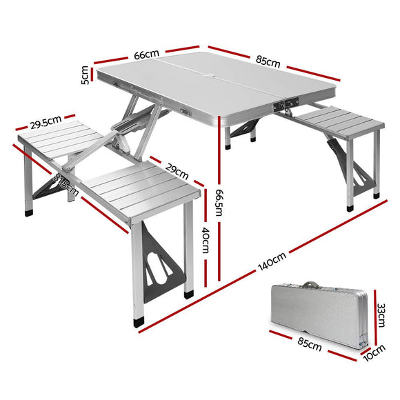 Weisshorn Folding Camping Table Outdoor Picnic BBQ With 2 Bench Chairs Set - RnR Galore
