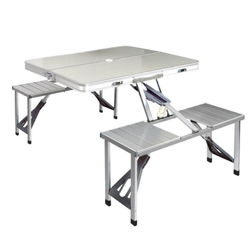 Weisshorn Folding Camping Table Outdoor Picnic BBQ With 2 Bench Chairs Set - RnR Galore