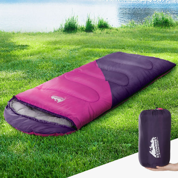 Weisshorn Sleeping Bag Kids Single 172cm Thermal Camping Hiking Pink - RnR Galore