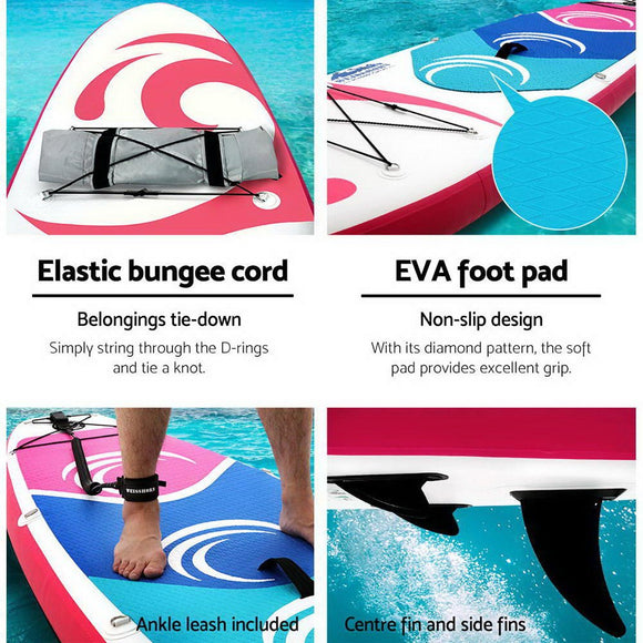 Weisshorn Stand Up Paddle Board 11ft Inflatable SUP Surfboard Paddleboard Kayak Surf Pink - RnR Galore