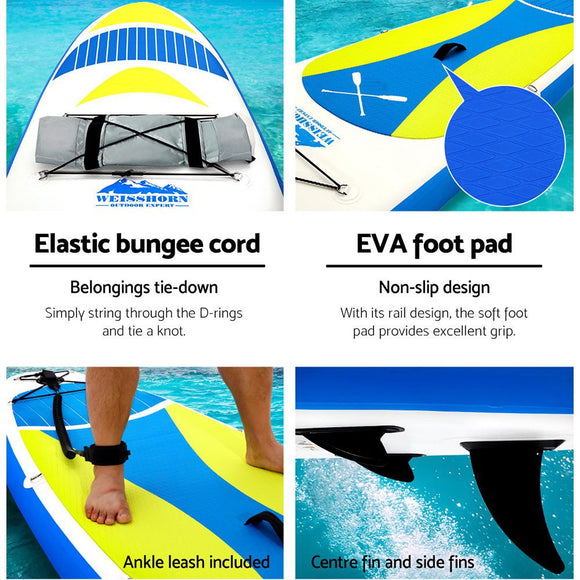 Weisshorn Stand Up Paddle Board 11ft Inflatable SUP Surfboard Paddleboard Kayak Surf Yellow - RnR Galore