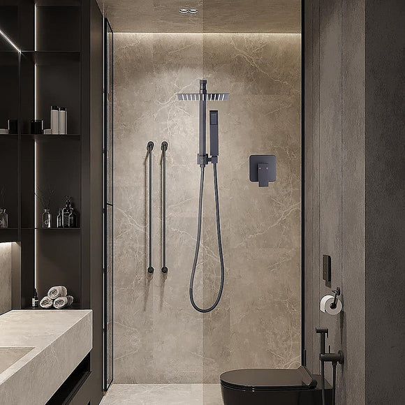 WELS 8" Rain Shower Head Set Square Dual Heads Faucet High Pressure With Mixer - RnR Galore