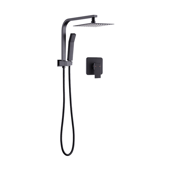 WELS 8" Rain Shower Head Set Square Dual Heads Faucet High Pressure With Mixer - RnR Galore