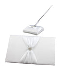 White Wedding Guest Book Register with Silver Pen Matching Stand Set 36 Lined Pages - White Sach Diamante Cover - RnR Galore