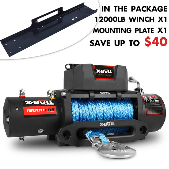 X - BULL 12000LBS Electric Winch 12V 4x4 synthetic rope 4WD Car with winch mounting plate - RnR Galore