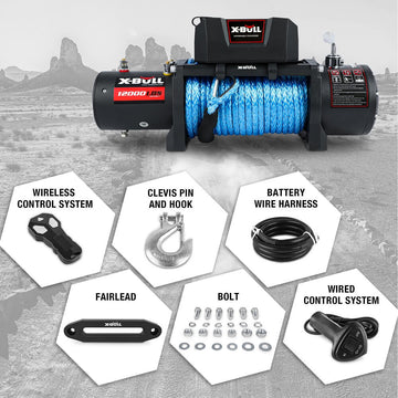X - BULL 12000LBS Electric Winch 12V 4x4 synthetic rope 4WD Car with winch mounting plate - RnR Galore