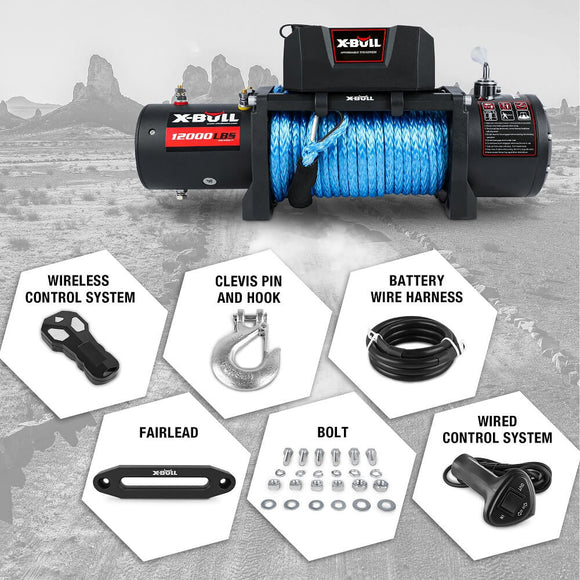 X - BULL 12V Electric Winch 12000LBS synthetic rope 4wd Jeep with winch cover - RnR Galore