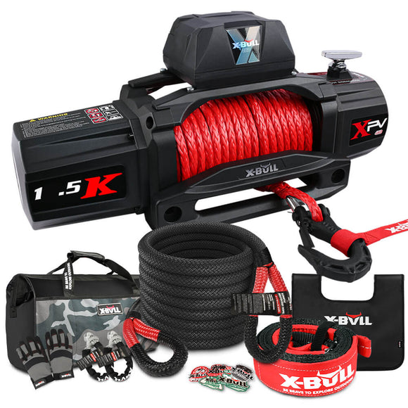 X - BULL 4WD Recovery Kit Kinetic Recovery Rope With 14500LBS Electric Winch 12V Winch 4WD 4X4 Offroad - RnR Galore