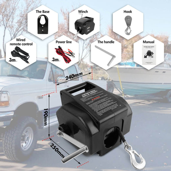 X - BULL 5000LBS Electric Boat Winch 12V Portable Detachable Marine Ship Trailer Winch - RnR Galore