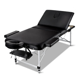 Zenses Massage Table 70cm 3 Fold Aluminium Beauty Bed Portable Therapy Black - RnR Galore