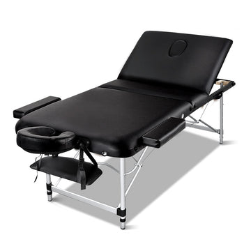 Zenses Massage Table 70cm 3 Fold Aluminium Beauty Bed Portable Therapy Black - RnR Galore