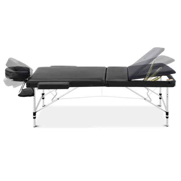 Zenses Massage Table 70cm 3 Fold Aluminium Beauty Bed Portable Therapy Black - RnR Galore