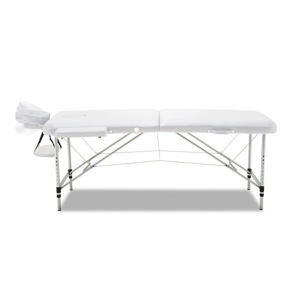 Zenses Massage Table 75cm 2 Fold Aluminium Massage Bed Portable Beauty Therapy White - RnR Galore