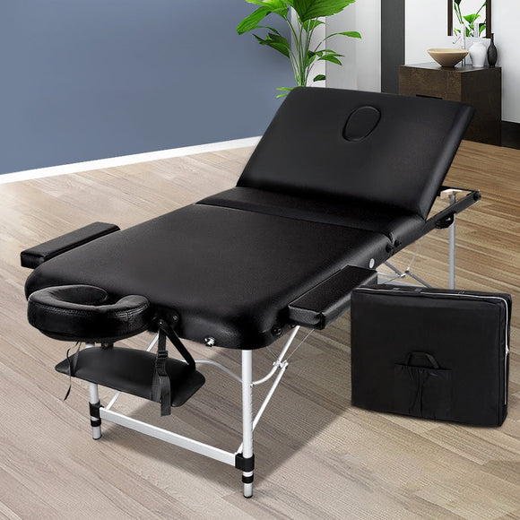 Zenses Massage Table 75cm 3 Fold Aluminium Beauty Bed Portable Therapy Black - RnR Galore