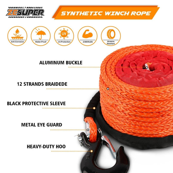 ZESUPER Winch Rope 9.5MM X 30M Dyneema SK75 Hook Synthetic Car Tow Recovery Cable Hook - RnR Galore