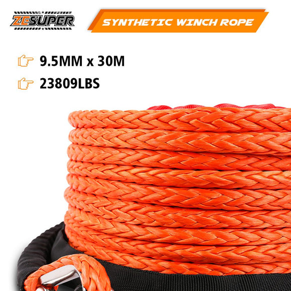 ZESUPER Winch Rope 9.5MM X 30M Dyneema SK75 Hook Synthetic Car Tow Recovery Cable Hook - RnR Galore
